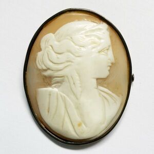 Antique hand carved Cameo sterling silver brooch pin